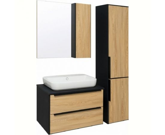 Шкаф-пенал для ванной Runo Мальта 35 дуб/черный, правый, подвесной 00-00001095 – изображение 3