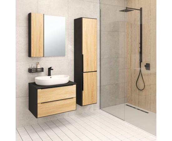 Шкаф-пенал для ванной Runo Мальта 35 дуб/черный, правый, подвесной 00-00001095 – изображение 4