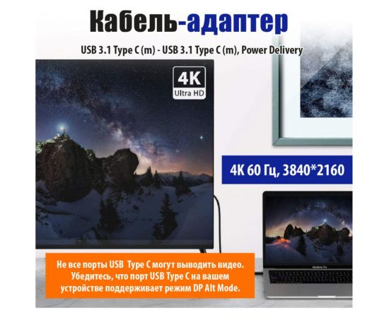 Кабель-адаптер USB 3.1 Type C (m) - USB 3.1 Type C (m), Power Delivery, 1,5 м, чёрный Belsis BW8904 – изображение 5