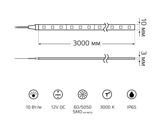Лента Gauss Basic 12V 10W/m 700lm/m 3000K IP65 LED 3m BT050 – изображение 7