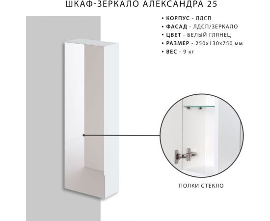Зеркальный шкаф ИТАНА Александра 25 250х130х750 66896 – изображение 8