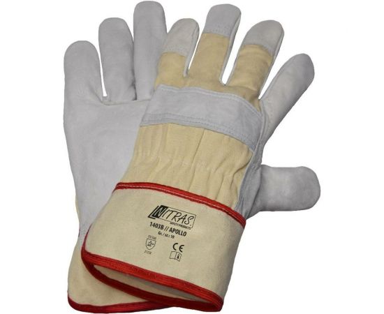 Комбинированные перчатки Nitras белые, кожа КРС В класса, парусина подкладка, крага, р.11 1403B-113 