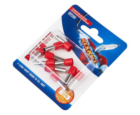 Штыревой втулочный изолированный наконечник REXANT F-12 мм 10 мм2, НШВи 10-12 красный 10 шт 06-0410-A 