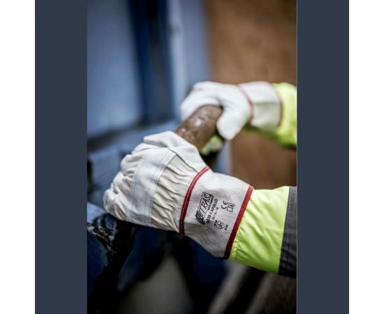 Комбинированные перчатки Nitras белые, кожа КРС В класса, парусина подкладка, крага, р.11 1403B-113 – изображение 3