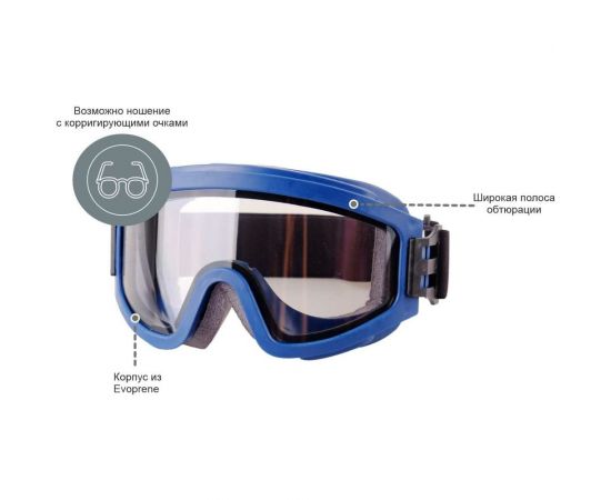 Защитные закрытые очки с непрямой вентиляцией и обтюратором РОСОМЗ ЗН11 PANORAMA Арктика 2С-1,2 РС, бесцветные 241837 – изображение 5