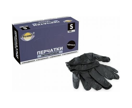 Нитриловые перчатки AVIORA, черные, 4 гр., размер M, 100 шт. 402-795 
