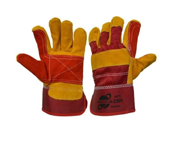 Комбинированные перчатки ARCTICUS желтые/красные, спилок КРС, х/б, усиление ладони 2300-103 