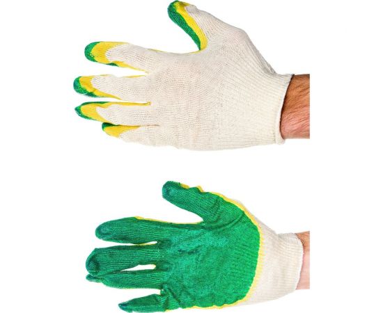 Хлопковые перчатки с двойным латексным покрытием ладони Airline зеленые, 5 пар AWG-C-09 