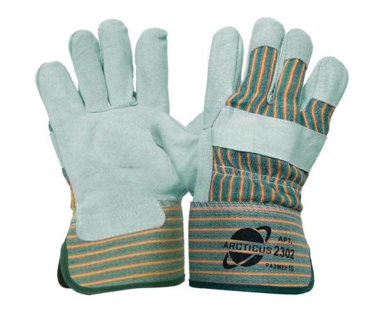 Комбинированные перчатки ARCTICUS серые, спилок КРС ВС кл, х/б подкладка, крага 2302-113 