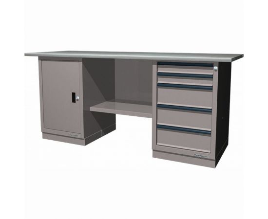 Верстак FERRUM 2-тумб., тумба с дв., тумба с 5 ящ., стол. оцинк., серый металлик 01.205L-G9007 