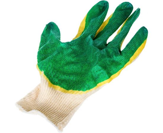 Хлопковые перчатки с двойным латексным покрытием ладони Airline зеленые, 5 пар AWG-C-09 – изображение 2