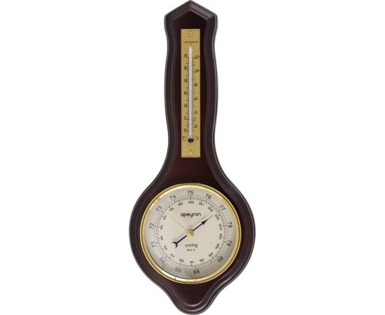 Настенный бесшумный барометр-термометр Apeyron темное дерево гевеи, 33.5x13.6см, с плавным ходом WD2207-983-9 