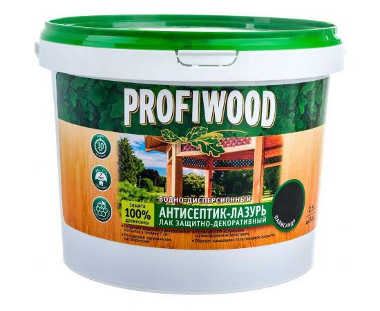 Водно-дисперсионный антисептик-лазурь PROFIWOOD (декоративный; атмосферостойкий; палисандр; 2.5 кг) 70024 