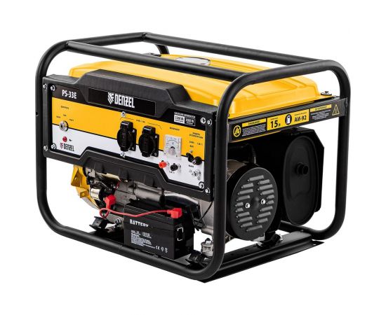Бензиновый генератор Denzel PS-33E, 3,3 кВт, 230В, 15 л, электростартер 94537 