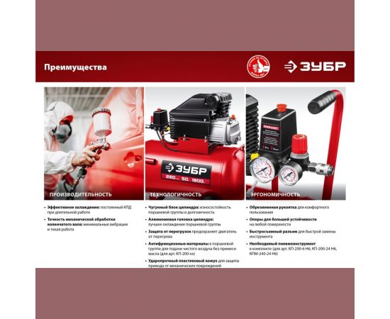 Безмасляный воздушный компрессор ЗУБР 200 л/мин, 1500 Вт КП-200-6 – изображение 12