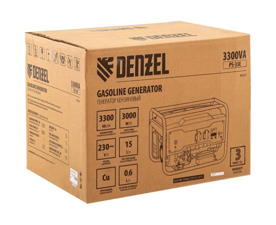 Бензиновый генератор Denzel PS-33E, 3,3 кВт, 230В, 15 л, электростартер 94537 – изображение 15
