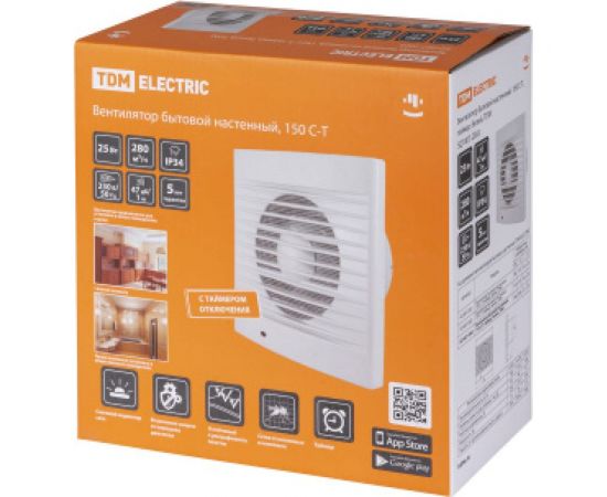 Бытовой настенный вентилятор TDM 150 С-Т, таймер, белый, SQ1807-2003 – изображение 3
