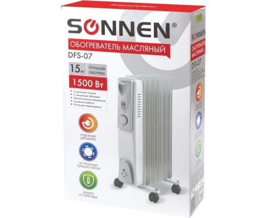 Масляный обогреватель SONNEN DFS-07, 1500 Вт, 7 секций, белый, 453498 – изображение 8