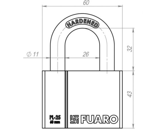 Навесной замок Fuaro PL-2560 60 мм 4 фин. кл. БЛИСТЕР 26395 – изображение 2