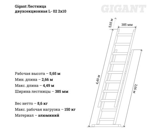 Двухсекционная лестница Gigant L-02 2х10 (Россия) – изображение 8
