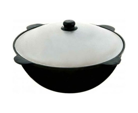 Чугунный казан Davr Metall Узбекский 10 л, круглое дно, с алюминиевой крышкой КазУз10ЛК 