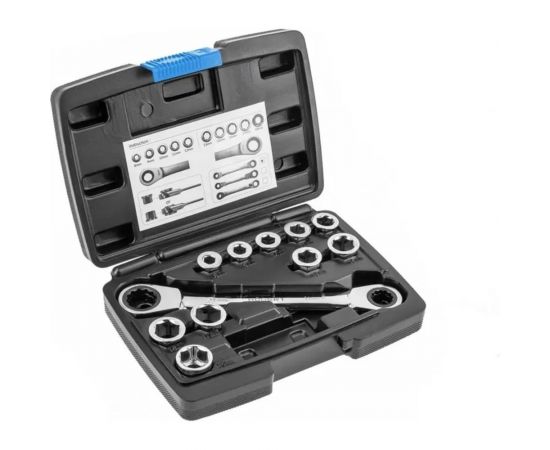 Накидной ключ HOEGERT TECHNIK с трещотками, 11 насадок HT1R490 