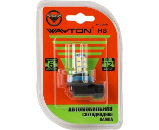 Автомобильная лампа WAYTON H8-18SMD, ПТФ/ДХО, 5000 K, 12 В, блистер, 1 шт. 1109029 