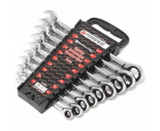 Набор комбинированных ключей Forsage трещоточные, 9 пр, в пластиковом держателе F-51092 