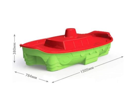 Песочница-бассейн Doloni Корабль с крышкой, красно-салатовая, 71.5х138 см 03355/3 – изображение 2