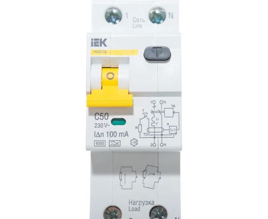 Автоматический выключатель дифференциального тока 1п+N C 50A 100mA тип A 6kA IEK АВДТ-32 MAD22-5-050-C-100 161556 – изображение 5