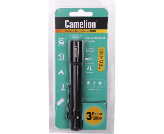 Фонарь Camelion LED51533 черный, LED XPE, ZOOM, 3 режима 2XLR03, алюминий, откр. блистер 14535 – изображение 7