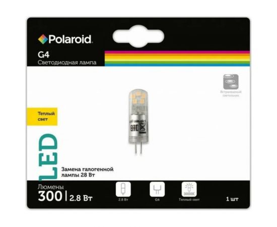 Светодиодная лампа Polaroid 12V G 2,8W 3000K G4 300lm упаковка 5шт PL-G412V33/5 