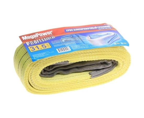 Буксировочный грузовой трос MEGAPOWER 31 500 кг, длина 6м, ширина ленты 90 мм, петля-петля M-75631 