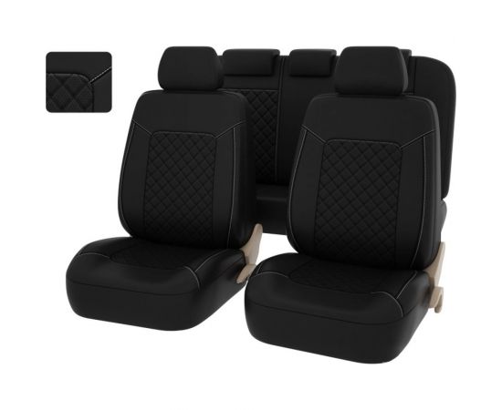 Чехлы PSV Elegant Next Черный отстрочка белая ромб + экокожа 128826 