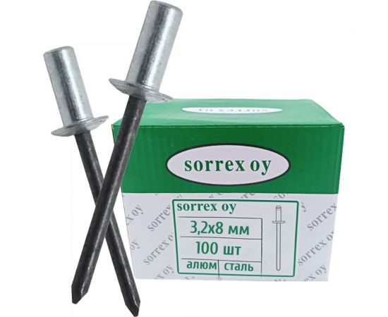 Вытяжная глухая (закрытая) заклепка SORREX алюминий/сталь, 3.2х8, 100 шт. ASD 32800 CE 100 