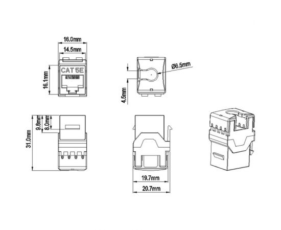 Вставка Keystone Hyperline KJ8-8P8C-C5e-180-WH Jack RJ-45(8P8C), категория 5e, тип 180 градусов 426192 – изображение 2