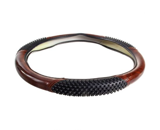 Оплетка SKYWAY Wood-3 M Черно/Коричневая экокожа S01102057 – изображение 3