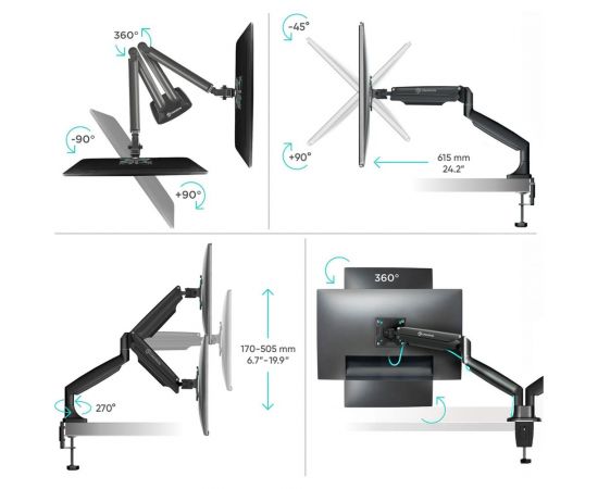 Настольный кронштейн для двух мониторов 13-32 дюймов ONKRON G200 Black G200B – изображение 4