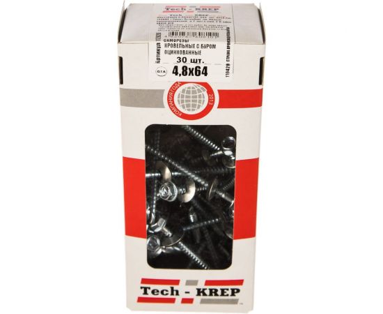 Кровельный саморез Tech-Krep КР ZP сверло 4,8х64 30 шт, коробка с окном 112028 – изображение 5