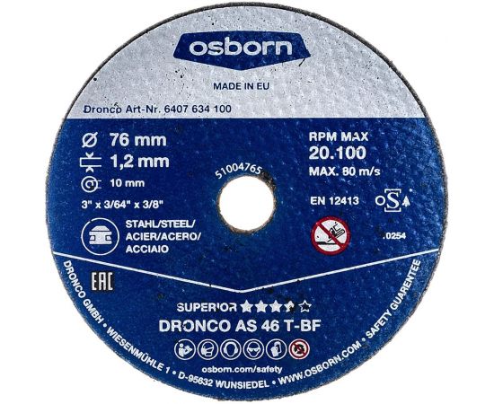 Отрезной диск по металлу Superior AS46T Mini (76х1.2х10 мм) DRONCO 6407634100 