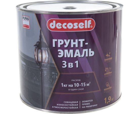 Грунт-эмаль 3 в 1 Пуфас черная глянц. Decoself 1,9кг тов-200095 