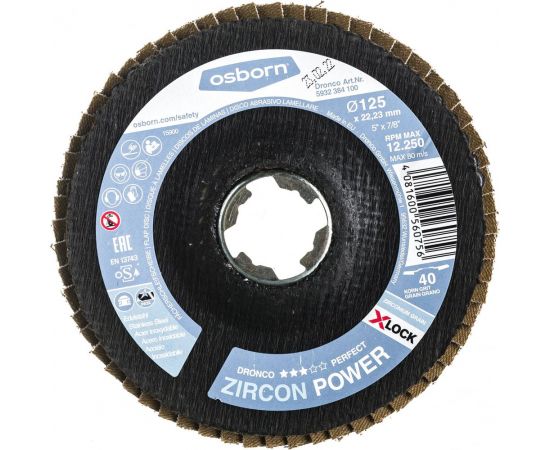 Диск абразивный лепестковый Zircon Power X-Lock K40 125 мм DRONCO 5932384100 