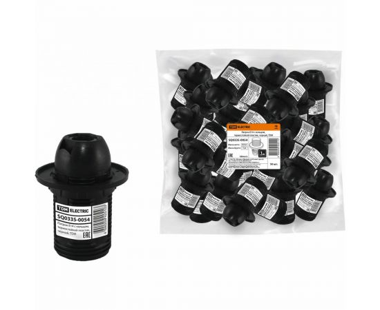 Патрон Е14 TDM с кольцом, термостойкий пластик, черный, SQ0335-0054 