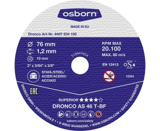 Отрезной диск по металлу Superior AS46T Mini (76х1.2х10 мм) DRONCO 6407634100 – изображение 2