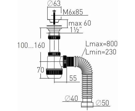 Сифон для раковины с выпуском и гибким соединением VIRPLAST 30987145 – изображение 2