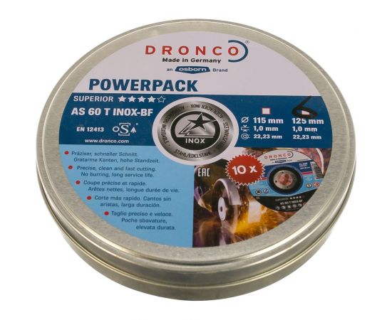 Диск отрезной по нержавейке Special Inox AS60T (10 шт в жестяной коробке; 125x1x22.23 мм) DRONCO 6900945100 – изображение 2