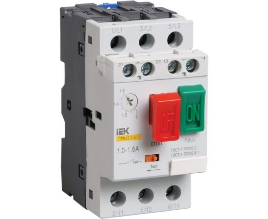 Ручной кнопочный пускатель IEK 1-1.6А ПРК32-1.6, мотор-автомат, управление кнопками, винтовое соединение DMS11-D16 