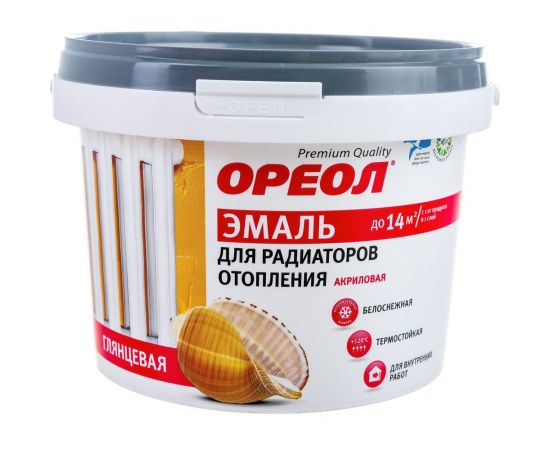 Эмаль для радиаторов отопления Ореол (термостойкая; акриловая; глянцевая; белая; 0.8 кг) 76021 