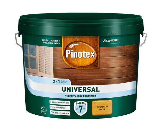 Пропитка 2 в 1 Pinotex UNIVERSAL карельская сосна, 9 л 5620547 
