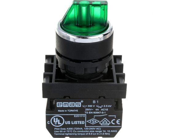 Переключатель Emas 2-0-1, без фиксации, зелёный, 250В AC, 4 А B101SL32Y 
